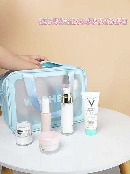 Transparent handheld makeup bag, women's large capacity toiletry bag, high-end and portable cosmetics storage bag, waterproof storage bag