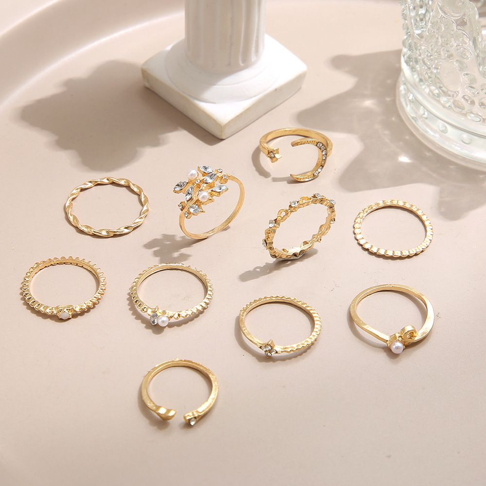 Star Moon Ring Love Leaves Geometric 10-piece Ring Creative Retro Female Joint Multiple Set Combination Ring