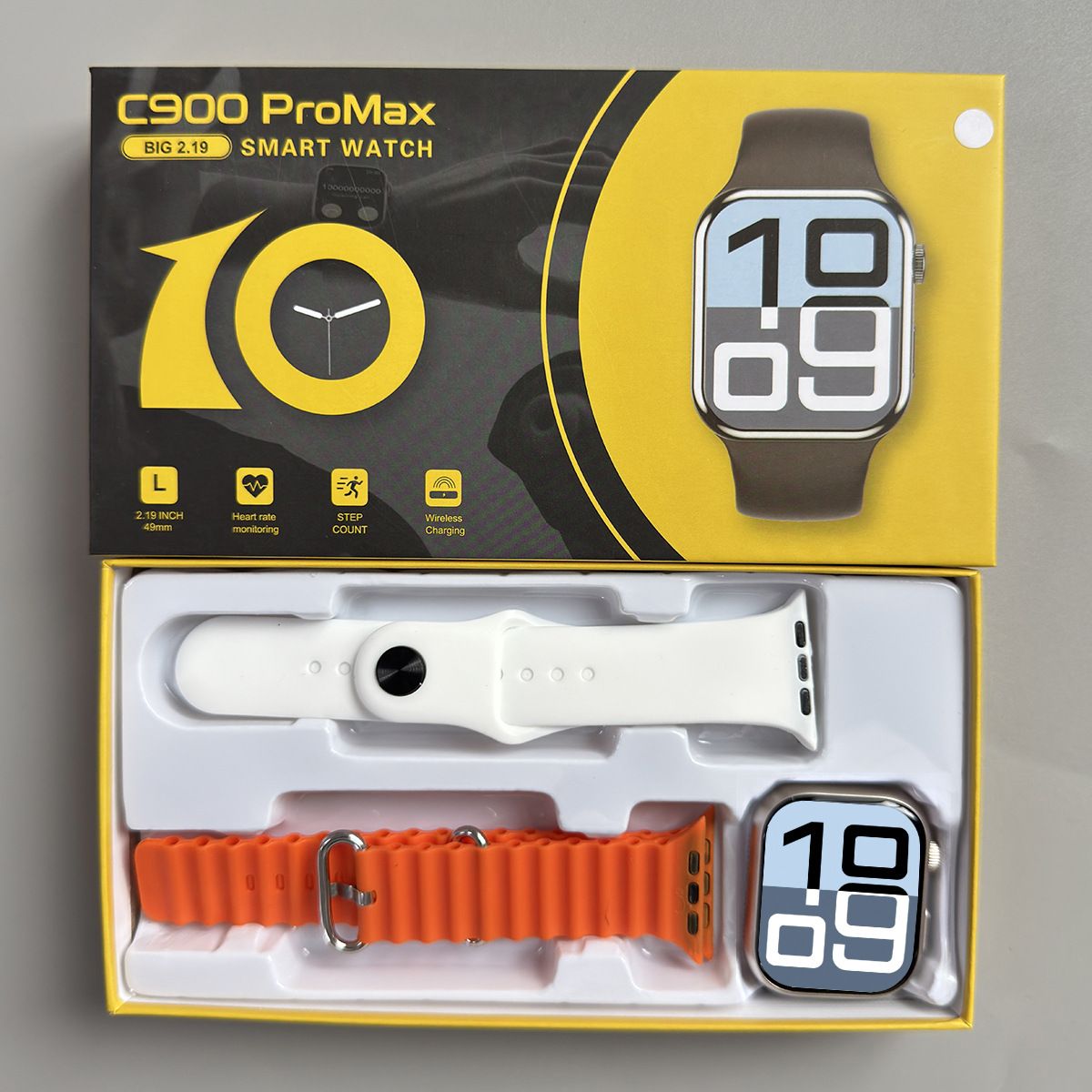 C900Pro Max Smartwatch With Two Watch Straps 2.19inch Big Screen Bluetooth Call Smart Watches Health Monitor Fitness Bracelet Smart Band