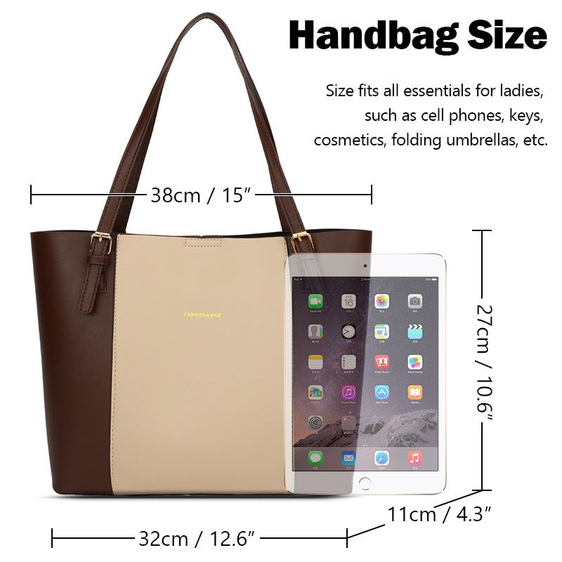 Ladies Shoulder Bag Women Handbags Tote Bag Large Capacity Color-Block PU Bag