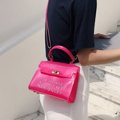 Women's candy color bag transparent bag 2024 letter jelly bag portable female bag shoulder diagonal bag