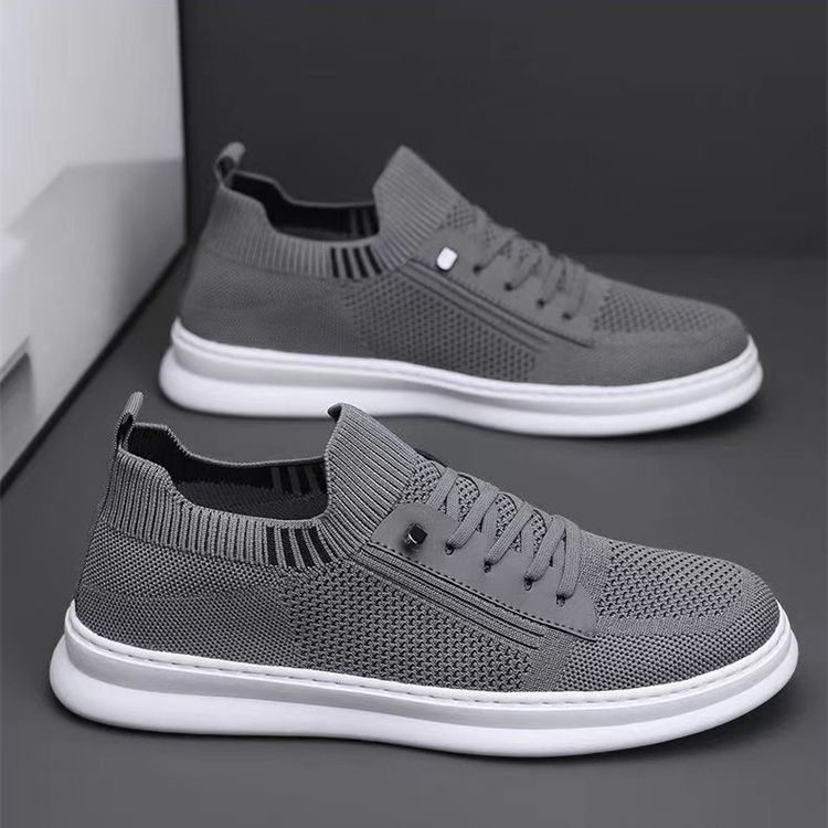 Men's mesh breathable fly woven shoes with soft soles fashionable and trendy casual shoes gray