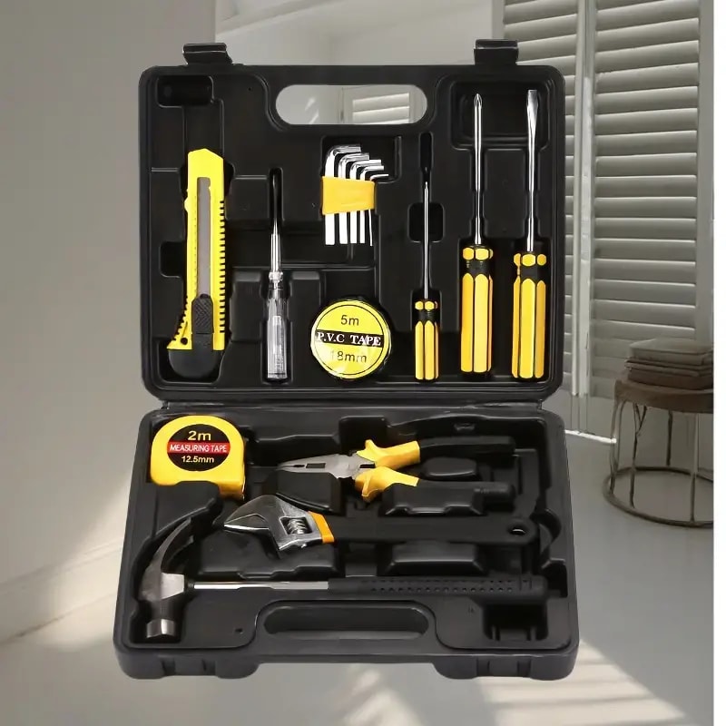 16-Piece Household Tool Set with Wire Crimpers and Iron Handles - Multifunctional Hand Tool Kit for Home Repair, Vehicle Maintenance & DIY Projects - Essential Hammer, Wrench & Screwdriver Combo