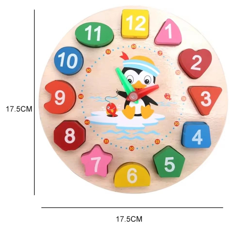 Montessori Children Clock Puzzle Cartoon Animals Tangram Cognitive Numbers Clock Early Learning Threading Assembly Toys