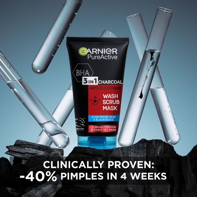 【Hot Deal】Garnier Pure Active 3 In1 Charcoal Anti Blackhead Mask Wash Scrub -50ml