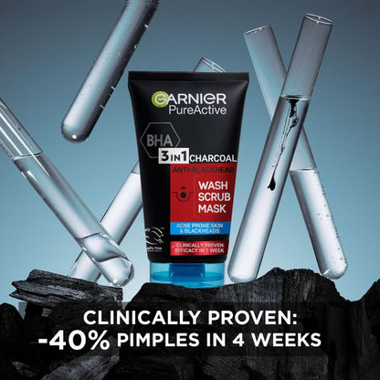 【Hot Deal】Garnier Pure Active 3 In1 Charcoal Anti Blackhead Mask Wash Scrub -50ml