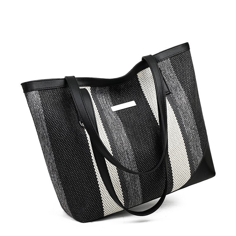 New Arrivals Women's Bags Tote Bags Stripe woven splicing shoulder PU bag