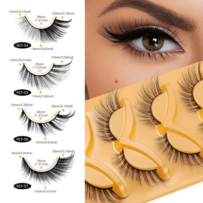 New 5-Pair Set of False Eyelashes, Thick and Curly, Simulating Women's Natural Cat Eyelash