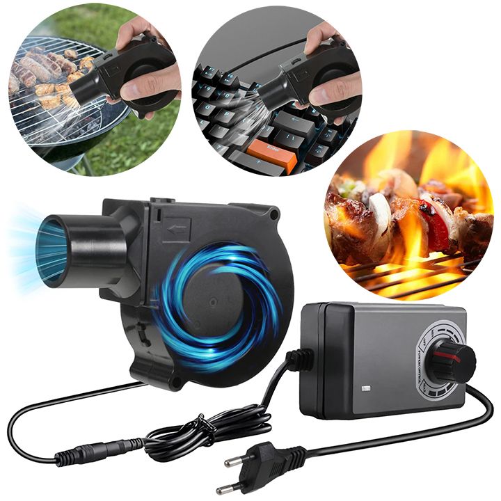 220V BBQ Fan Small Blast Engine with Air Collecting Adjustable Speed Cooking Tool EU Plug Handheld Barbecue Blower Camping AC Powered Fan Variable Speed Control