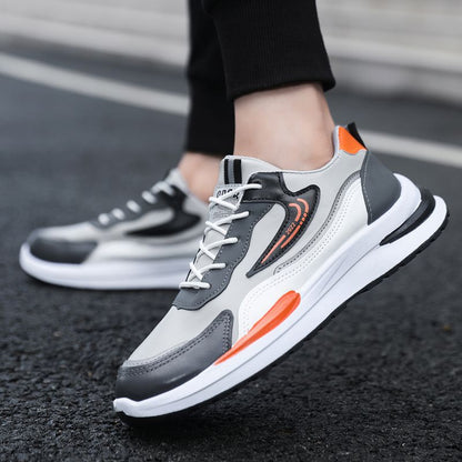 Size 41-45 Men's PU artificial leather fashion sneakers outdoor sports shoes students running shoes Boys walking shoes athletic driving shoes grey +orange