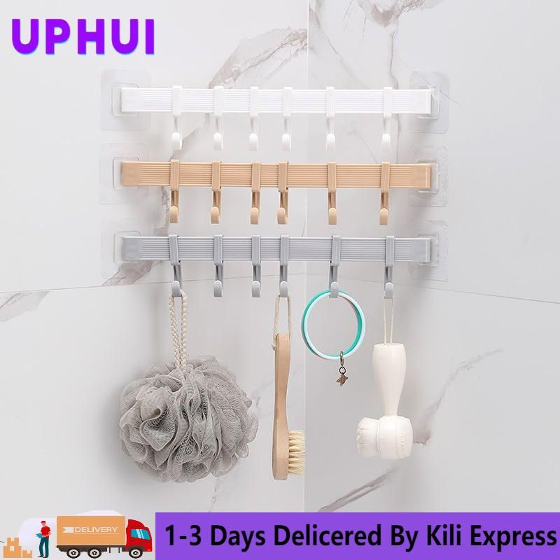 UPHUI 6 Hook Assembly Adhesive Hook Row Hook Towel Rack Kitchen Storage Rack Bathroom Wall Hanging Hook Multifunctional Key Hook
