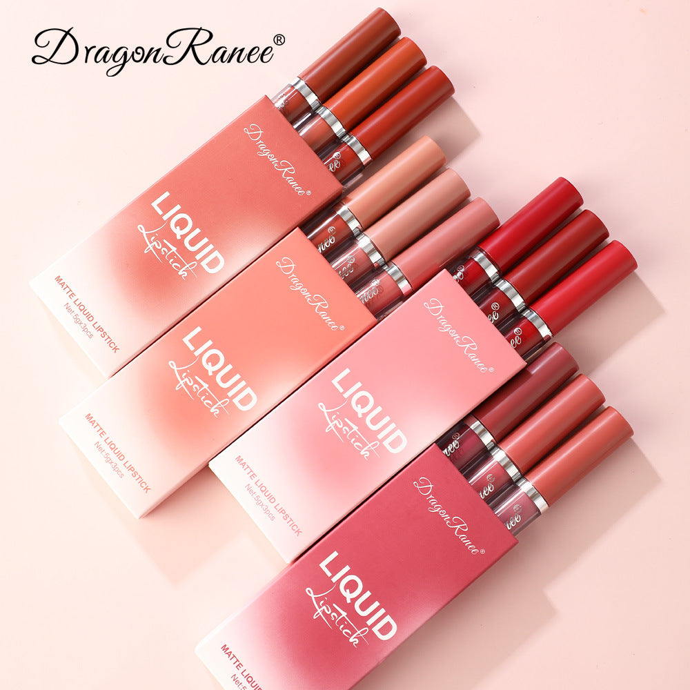 3Pcs Liquid Lipstick Set Matte Velvet Lip Gloss Bean Paste Lip Glaze Moisturize Long Lasting Lip Tint Makeup Cosmetic Kit