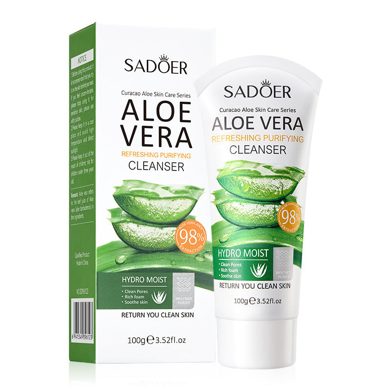 SADOER 4 in 1 Skin Care Set Aloe Facial Cleanser + Face Essence +Face Brightening Cream +Lipstick