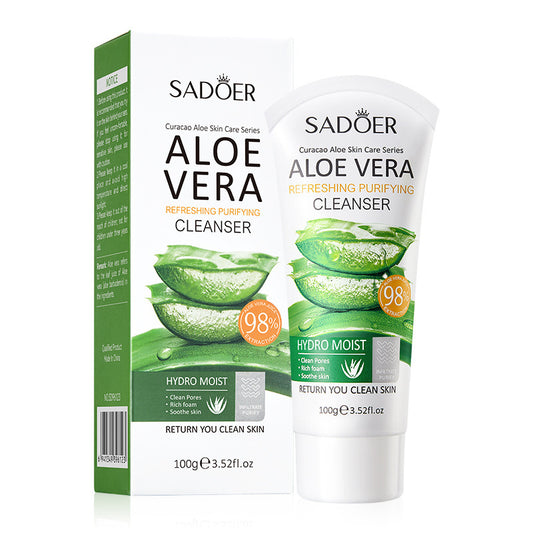 SADOER 4 in 1 Skin Care Set Aloe Facial Cleanser + Face Essence +Face Brightening Cream +Lipstick
