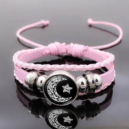 2Pcs Leather Bracelet for Couples, Retro Punk Multi-layer Beaded Braided Bracelet Gift for Lovers