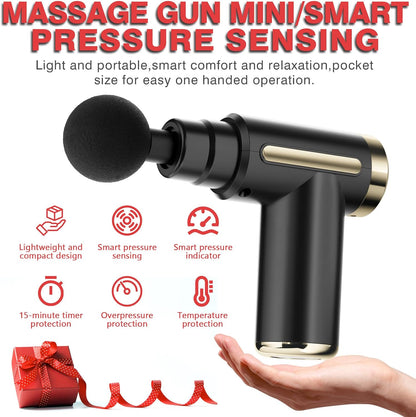 Mini Massage Gun, Percussion Deep Tissues Muscle Massager Gun with 6 Speeds, Type-C Charging, 35DB Ultra Quiet, Portable Electric Handheld Body Massager for Back Neck Pain Relief