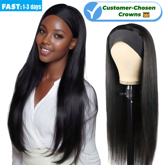 Synthetic Long Straight Synthetic Wigs with headband - 24 Inch Black | Natural Look Soft and shiny (African Women, Quick Install, Birthday Gift,Lightweight)