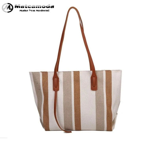 Mateamoda Stylish Vintage Striped Soft Canvas Tote Bag