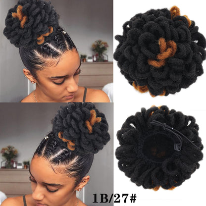 Synthetic DreadLock Afro Puff Hair Bun Chignon Drawstring Ponytail Faux Locs Clip In Pony Tail Hair Pieces for Black Women