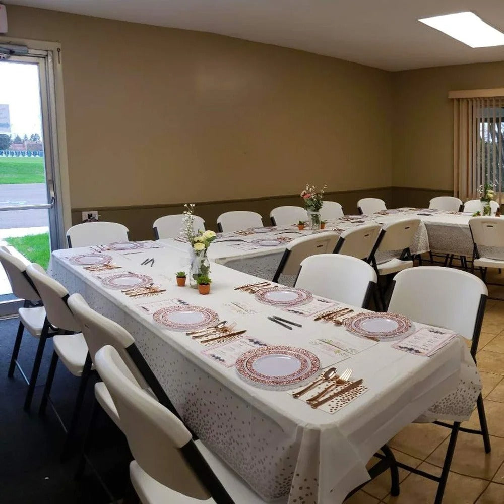 54" x 108"/137cm x 274cm PEVA Tablecloths for Rectangle Tables Disposable Table Cloths Covers Gold Dot Confetti Parties Wedding Bridal Shower