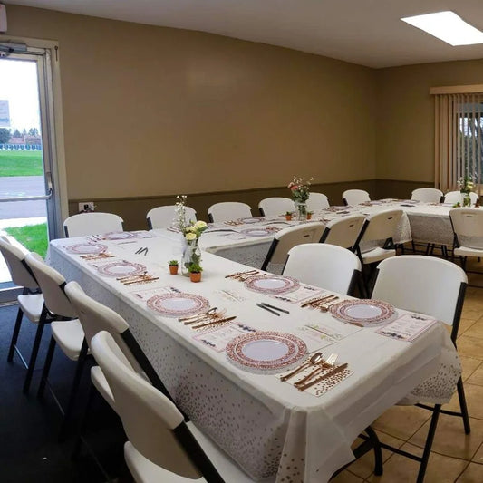 54" x 108"/137cm x 274cm PEVA Tablecloths for Rectangle Tables Disposable Table Cloths Covers Gold Dot Confetti Parties Wedding Bridal Shower