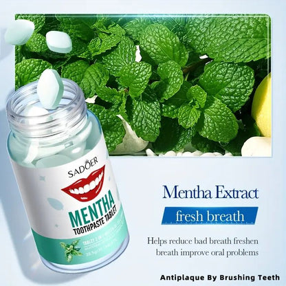 Peppermint Toothpaste Tablets, Solid Toothpaste Granules, Chewable Mouthwash Granules, Fresh Breath - Deep Cleansing - Portable for Travel, Suitable for Men And Women