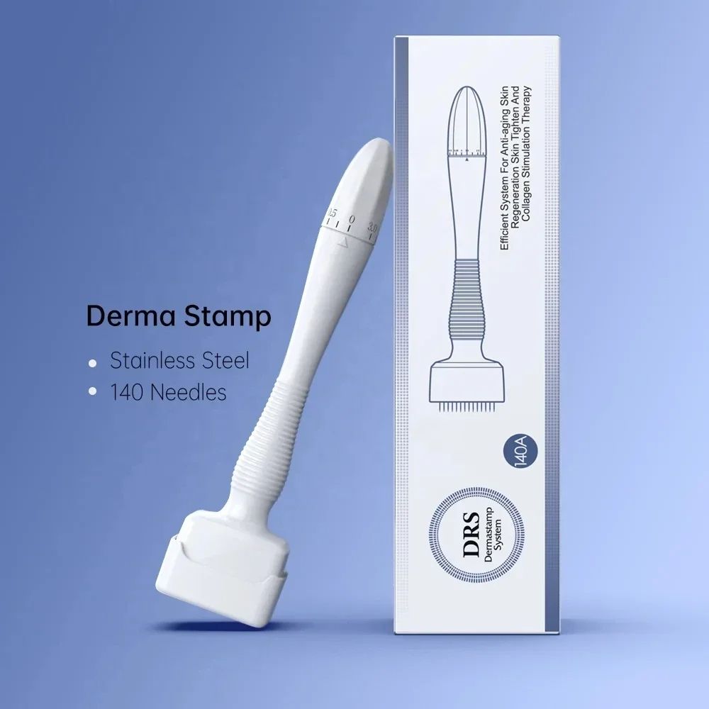 140A Derma Stamp Microneedling Face Roller Massager Adjustable Titanium Needle Length Skincare Beard Growth Scalp Hair
