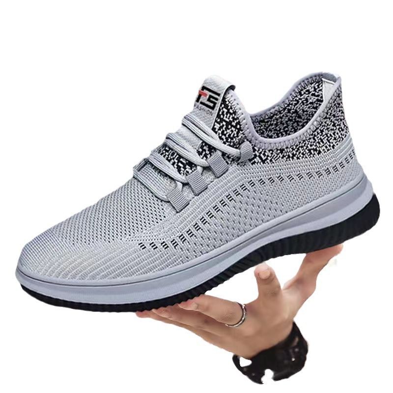 Men's fly weaving shoes Boys sports breathable comfortable sneakers Students casual men's shoes running shoe athletic driving shoes grey