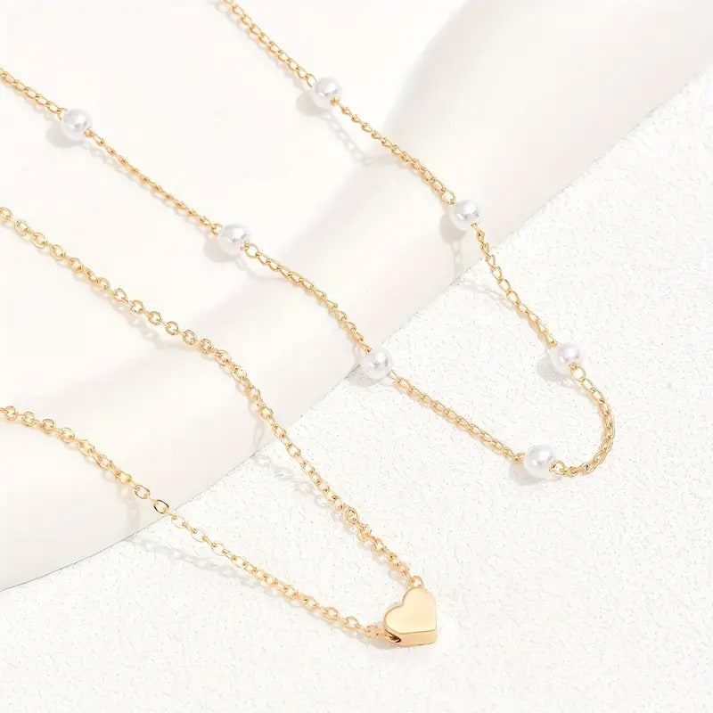 Hot selling imitation pearl heart pendant necklace versatile clavicle necklace female retro double layer necklace