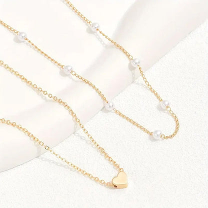 Hot selling imitation pearl heart pendant necklace versatile clavicle necklace female retro double layer necklace