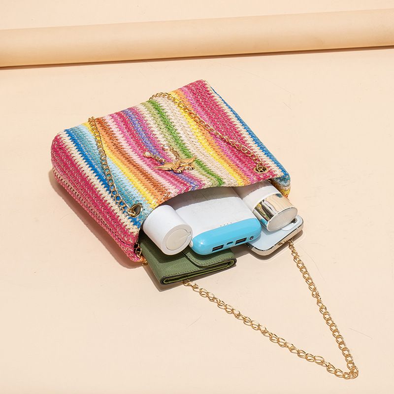 Trend Rainbow Woven Tote Bag Women's Shoulder Bag Simple contrast color swan decorative tote bag