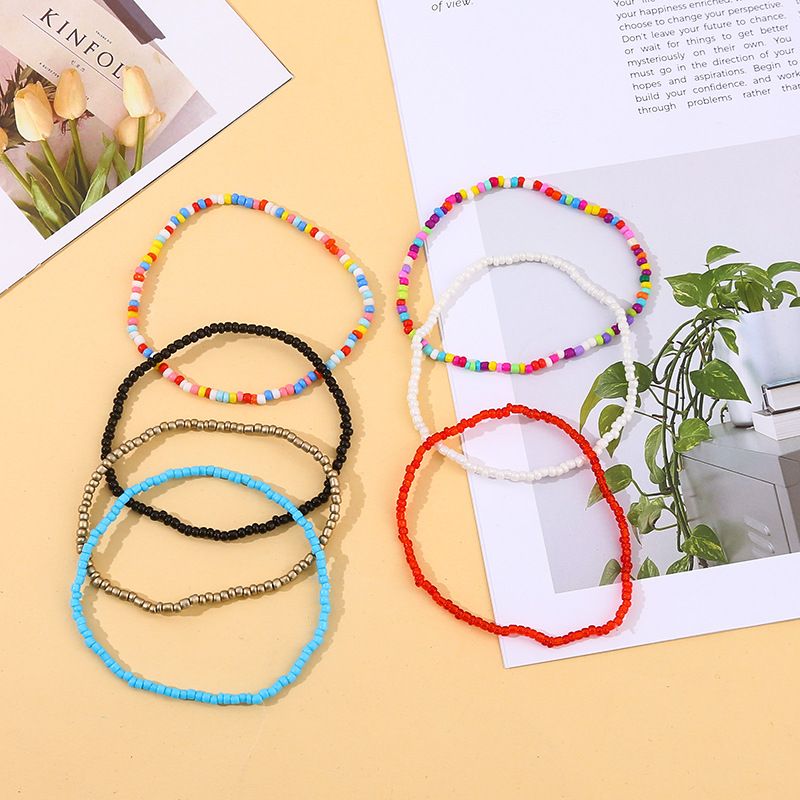 7 Pcs/Set Fashion Accessories Bracelets Bohemian Multicolor Beaded Chain Anklet Bracelet Set for Female Elastic Ankle Bracelet On The Leg Foot Beach Jewelry Bracelet Jewelry Sets