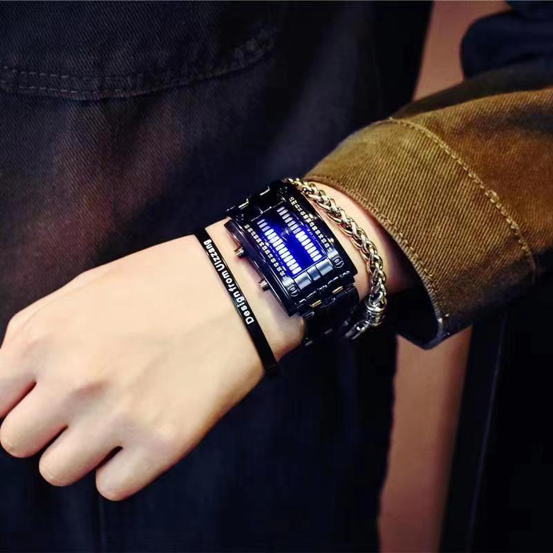 Fashion LED Iron Watches For Man And Women Dual-line Binary Personality Electronic Watch Man Wrist Watch