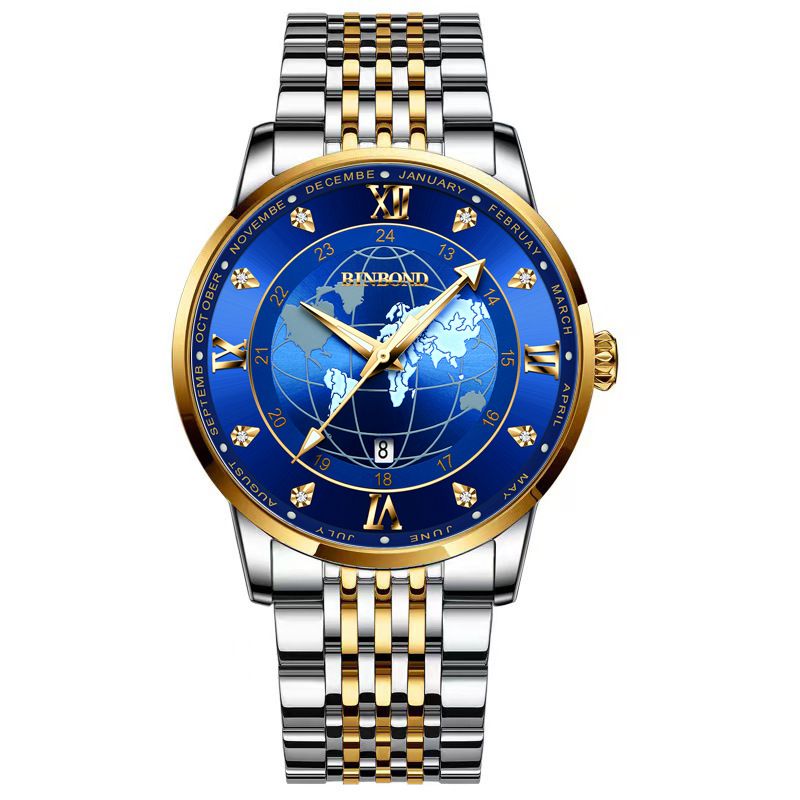 Brand BINBOND Men Quartz Watches Date Calendar Luminous Wristwatch Fashion Men Casual Stainless Steel WaterproofClock