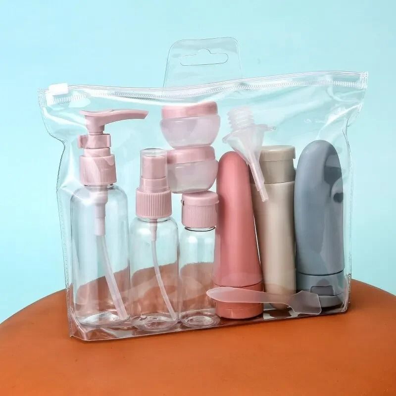 11pcs Travel Bottles Set With Storage Bag Travel Size Empty Liquid Cream Lotion Containers Fine Mist Spray Bottle Squeeze Tubes Cosmetic Storage Box