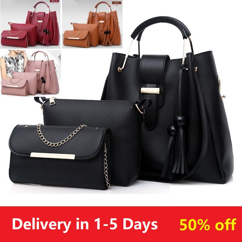 3pcs/Set Big Large Capacity Durable PU Leather Lady Handbags Sling Bags For Ladies Hand Bags Classic Fashion Women Luxury Genuine Bags Wife Girl Friend Chrismas New Year Valentine's Day Gift