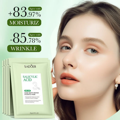 2 PIECES Sadoer Salicylic Acid Sheet Mask Pack Anti Acne Soothing Repair Hydrating Facial Mask Wholesale Price SADOER Acne Removing Control Soothing Repairing Moisturizing Face Mask