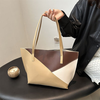 2 In 1 Ladies Handbags Pouch Bags Set Large Capacity Tote Bag Small Bag PU synthetic leather Color-Block Bag