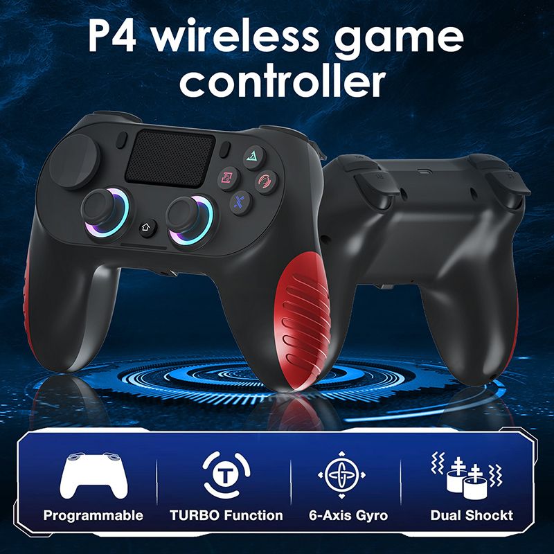 P4 Game Controller Wireless Bluetooth PC Joystick Six-axis Dual Four-vibration Gamepad Console With Light Game Console Game Pad For Android IOS Phone PC Tablet TV Box Game Accessories