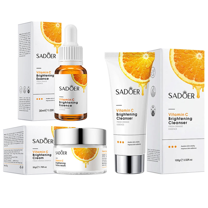SADOER 3 in 1 Vitamin C Serum, Vitamin C Brightening Facial Cleanser and VC Face Brightening Cream Skin Care Kit Anti Wrinkles, Moisturizing, Anti Aging, Fade Dark Spots