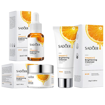 SADOER 3 in 1 Vitamin C Serum, Vitamin C Brightening Facial Cleanser and VC Face Brightening Cream Skin Care Kit Anti Wrinkles, Moisturizing, Anti Aging, Fade Dark Spots