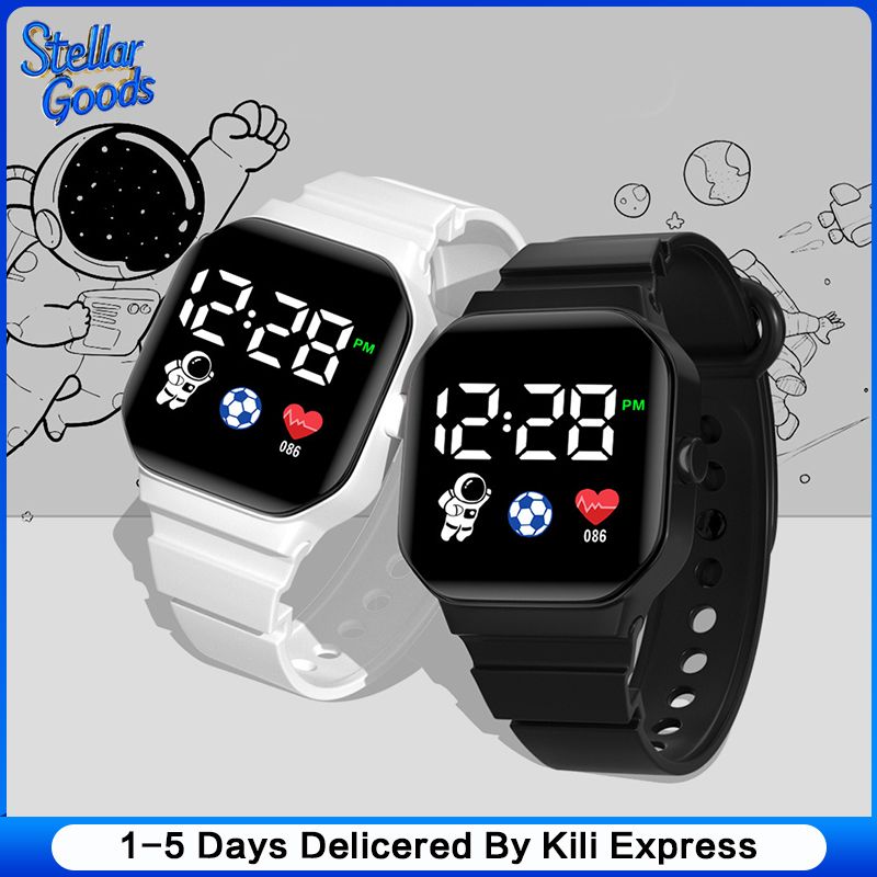 Digital Watches Men and Women Sports Watches LED Digital Clock Astronaut Silicone Strap Fashion Square Men and Women Electronic Clock Student Watches Birthday Gift