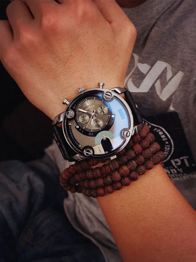 Creative Men's Watch Sashion Large Dial European And American Style Sports Watch Genuine Leather Strap Quartz Watch Business Watch