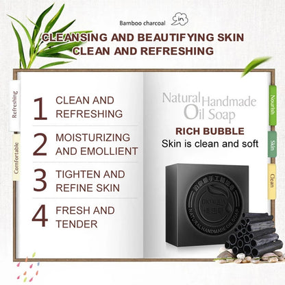 Natural Organic Herbal Essential Black Bamboo Oil Soap Whitening Handmade Soap Skin Remove Acne Deep Cleansing Anti Bacterial
