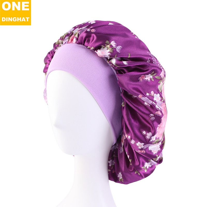 Satin Sleeping Bonnet Headscarf Hat Headwraps Women Curly Springy Hair Wrap Silk Shower Cap Head Scarf Headwear Night Sleep Hat Adjust Head Cover Styling Accessories Soft Elastic Band Wide-Brimmed
