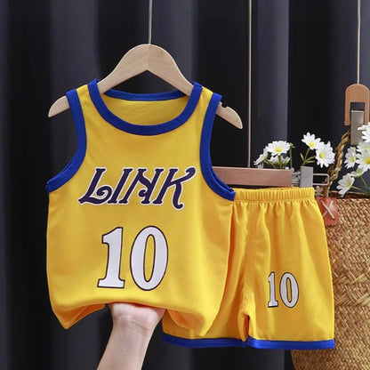2-Piece Set(Tank Top+Shorts) Boy' s Quick-Dry Basketball T-shirt Set: Sleeveless Mesh Tank & Sport Shorts Clothing Set For Childrens - Breathable Casual swear for Kids