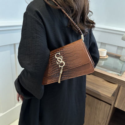 Mateamoda Sophisticated Croc-Embossed Shoulder Bag Underarm Handbag