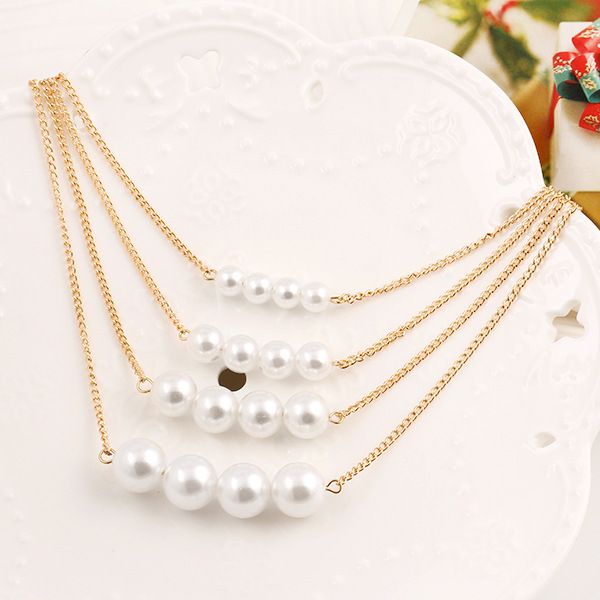 Multi-layer Metal Large and Small Double-sided Pearl Necklace Jewelry Clavicle Chain