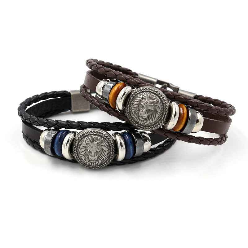 New men's bracelet Vintage lion head rivet leather bracelet Personality simple lovers bracelet bracelet