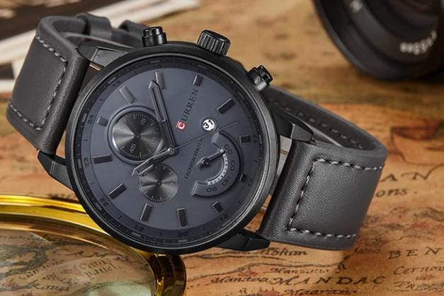 Curren 8301 Men’s 45 mm 3D Dial Watch – Leather Strap Quartz Timepiece with Auto Date, Complete Calendar, Hardlex Face & 3 ATM Water Resistance